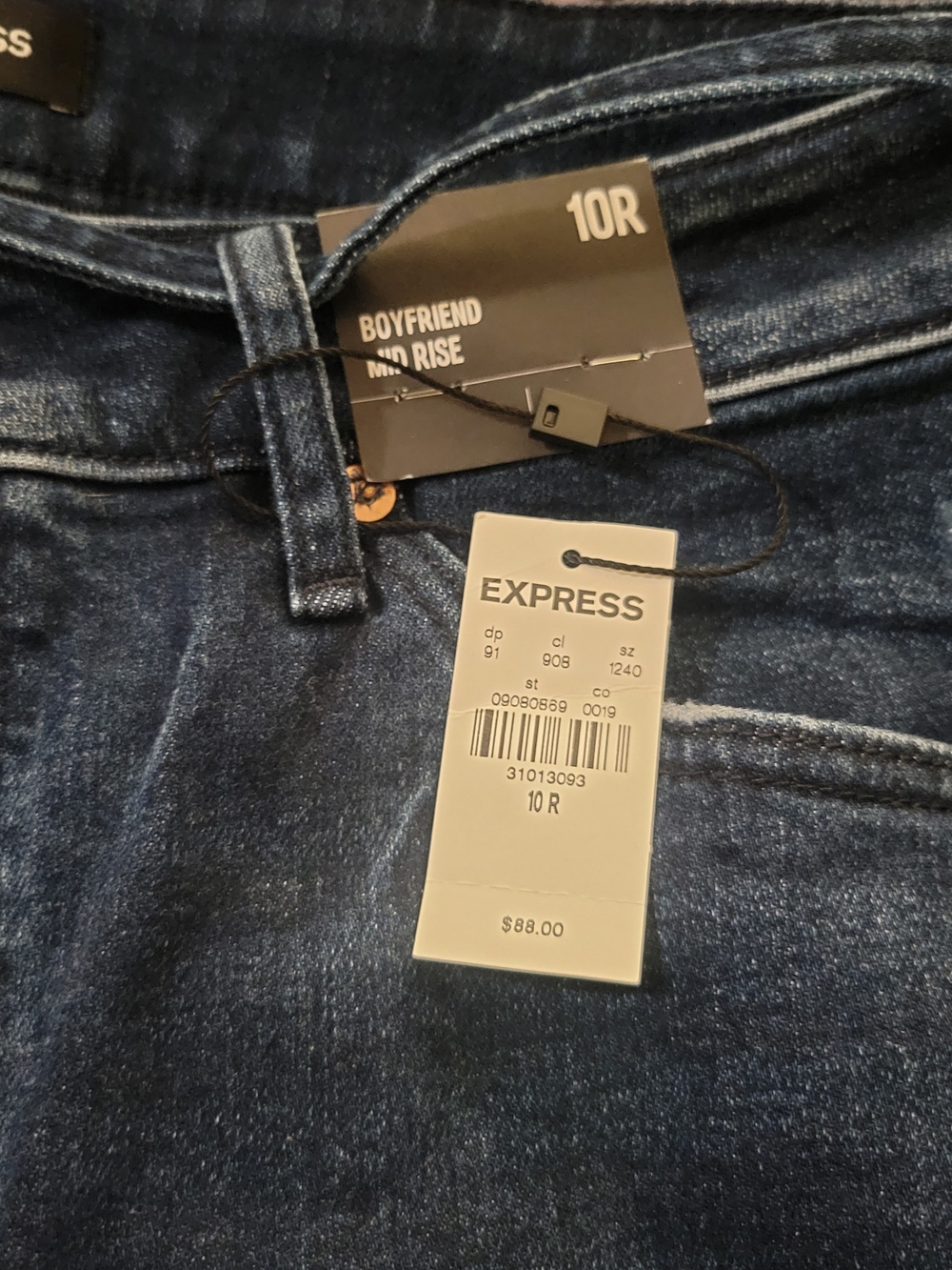 Express Boyfriend Mid Rise Jeans in Dark Blue